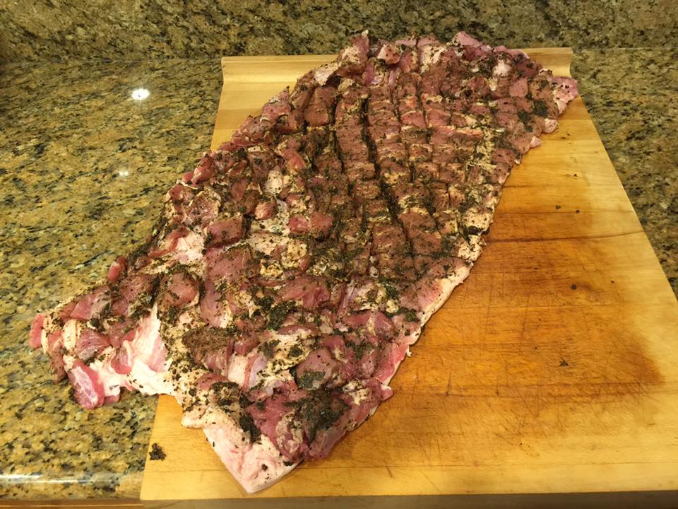 Pork belly, skin on…