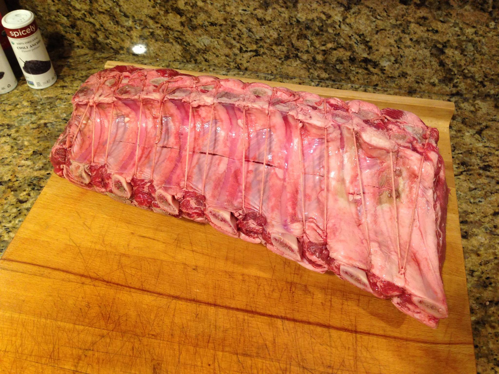 Prime Rib prepped: ribs almost cut loose…